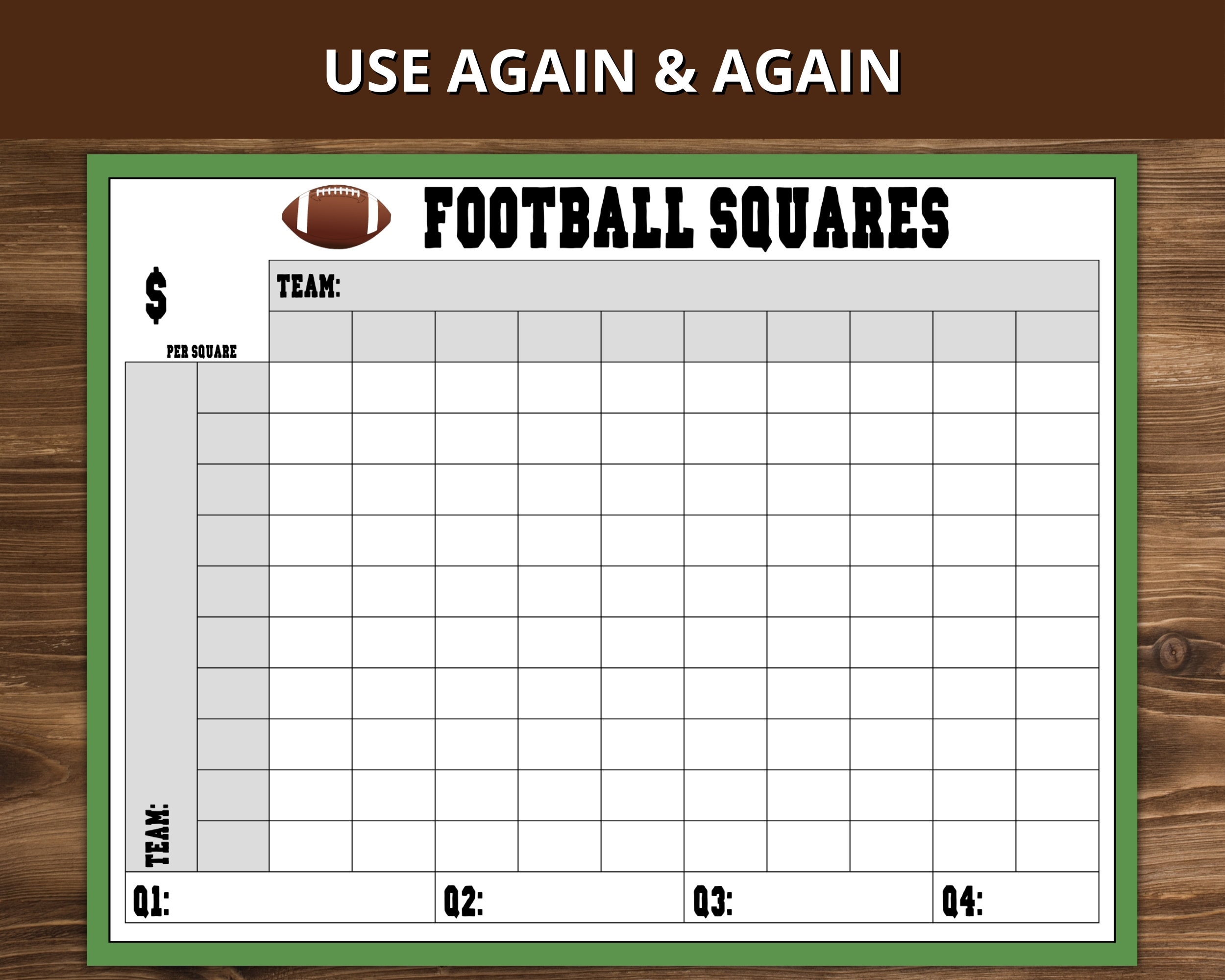 Printable Football Squares Game 100 Squares The Big Game Squares 