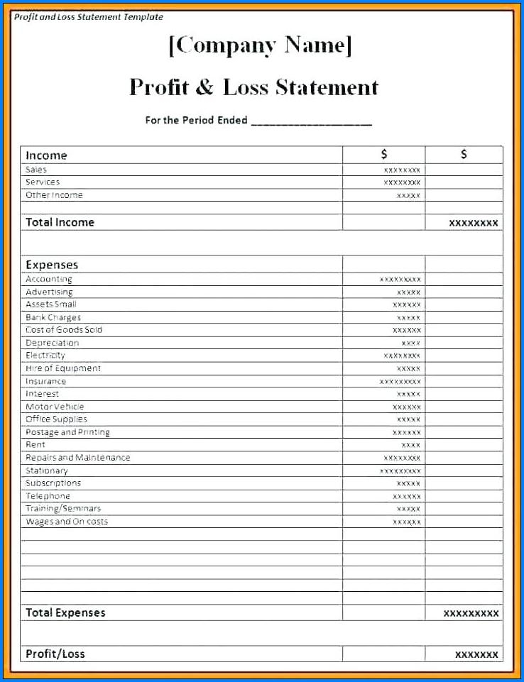 Printable Free Profit And Loss Template Printable Templates