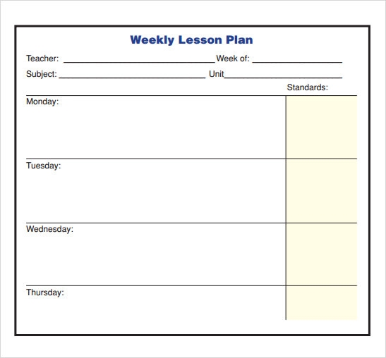 Free Printable Weekly Lesson Plan Template