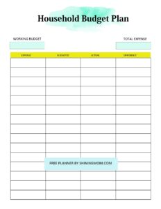 Printable Household Budget Template Printable Free Templates