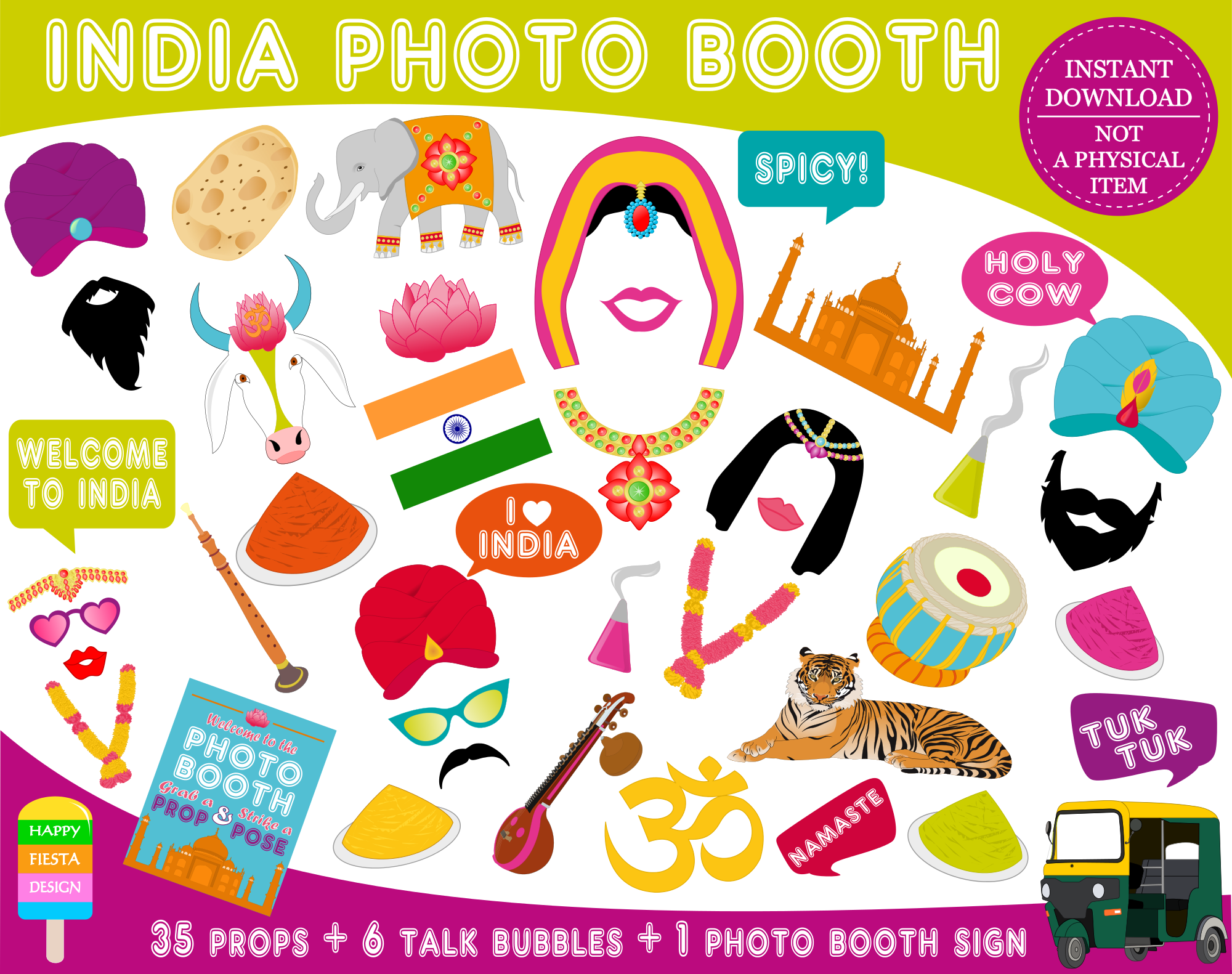 PRINTABLE India Photo Booth Props Bollywood Props India Party Props 
