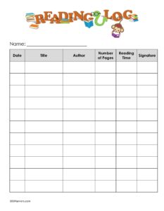 Printable Kindergarten Reading Log