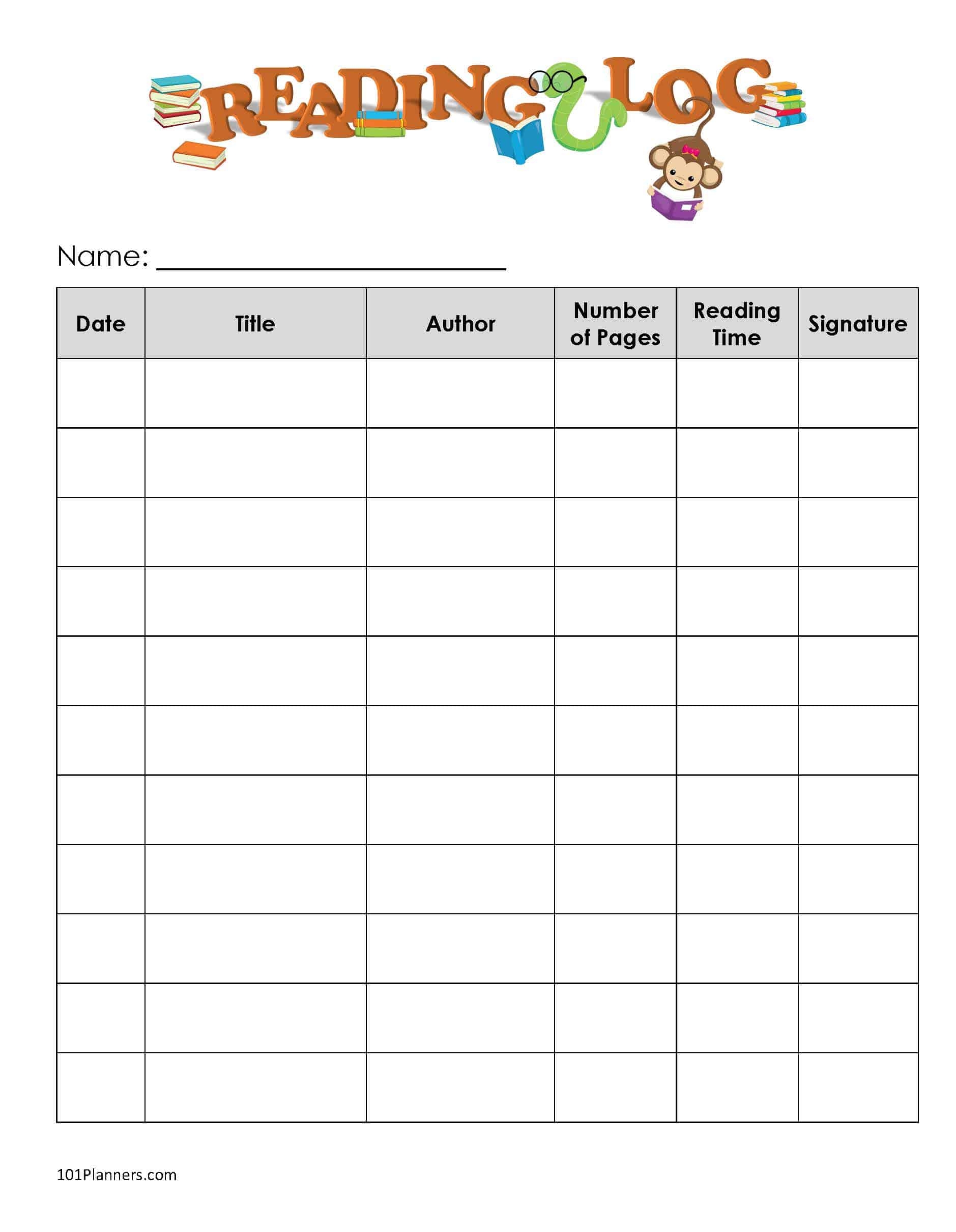 Printable Kindergarten Reading Log