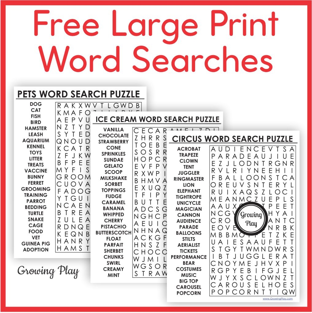 Printable Large Print Word Search Puzzles FREE Growing Play