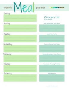 Printable Meal Planner Grocery List Printable Word Searches