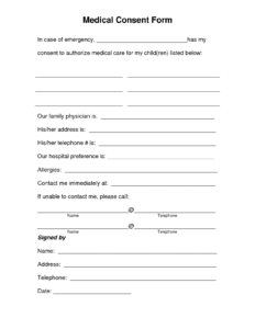 Printable Medical Consent Form For Minor