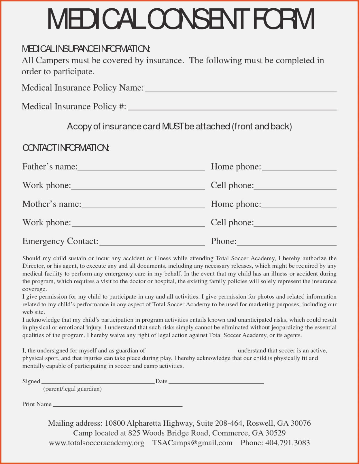 Free Printable Child Medical Consent Form