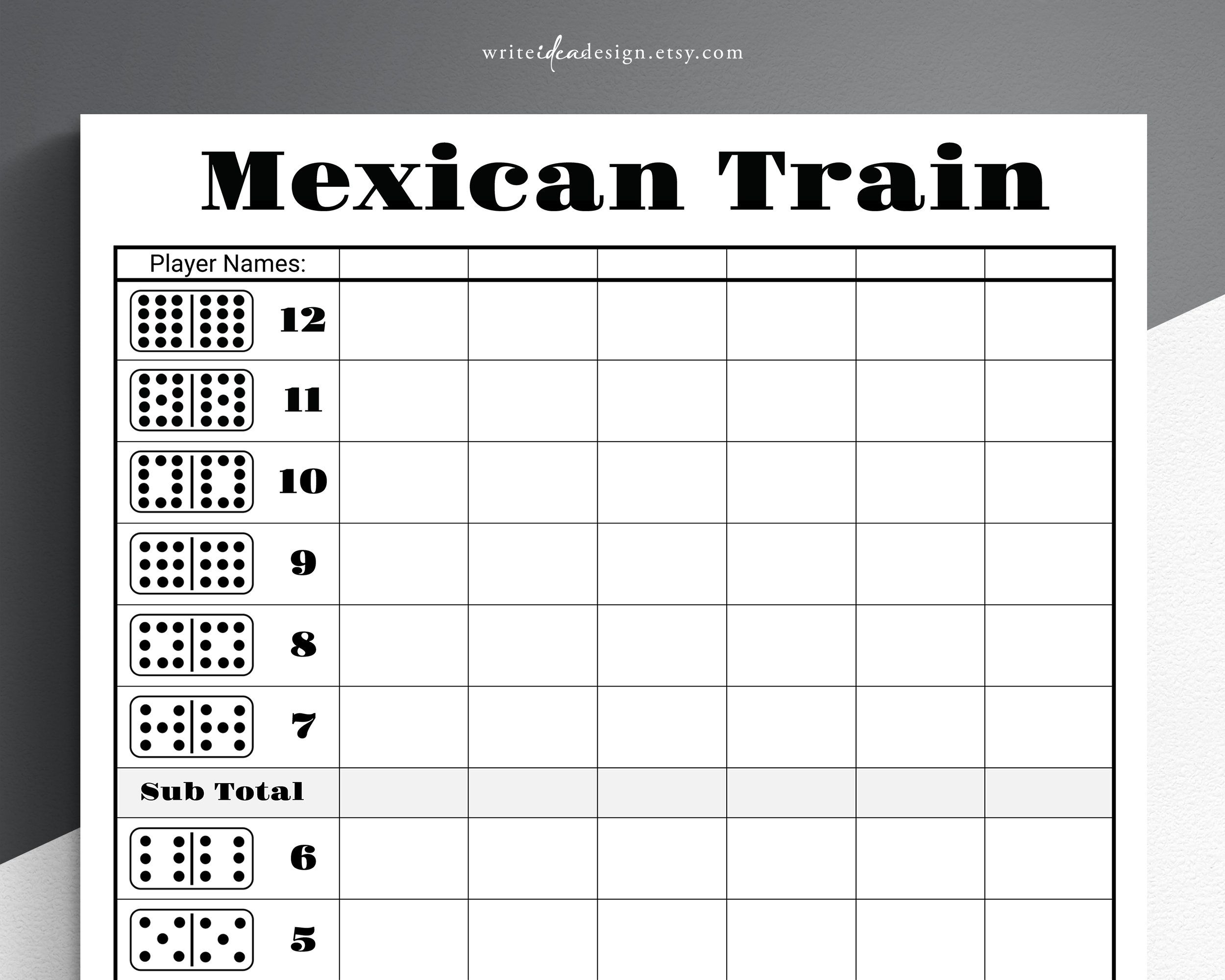Printable Mexican Train Score Sheet Printable Wedding Stationery