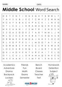 Printable Middle School Word Search Cool2bKids