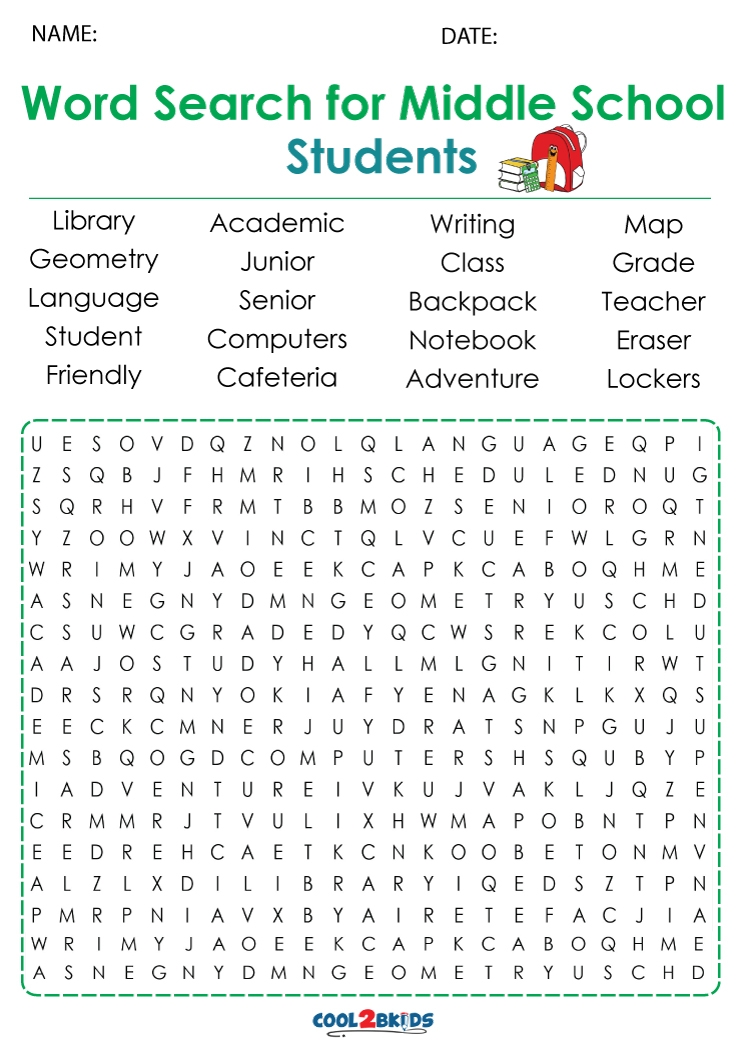 Printable Middle School Word Search Cool2bkids D9F