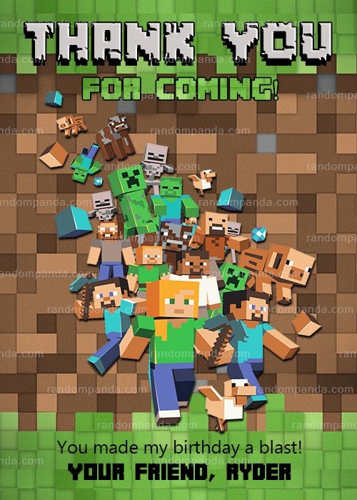 Printable Minecraft Thank You Cards Printable Word Searches