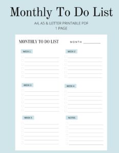 PRINTABLE Monthly To Do List Month Overview Work And Personal To Do