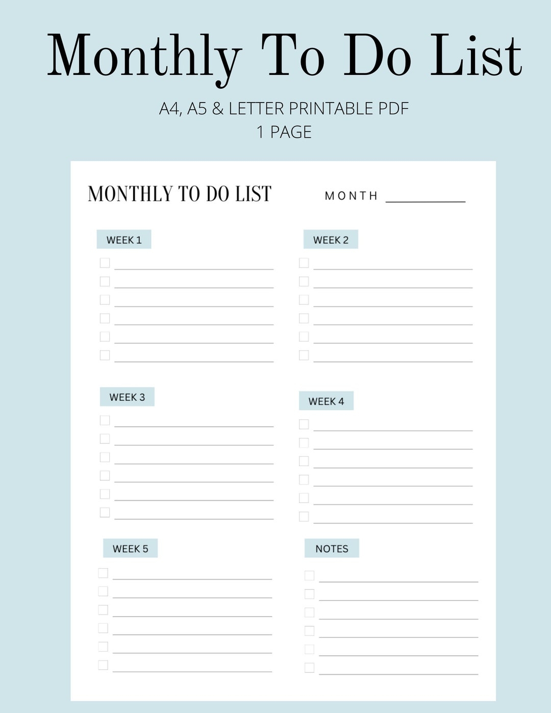 PRINTABLE Monthly To Do List Month Overview Work And Personal To Do 