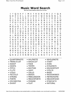 Printable Music Word Search Puzzles