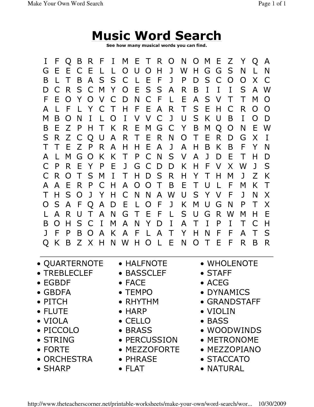 Printable Music Word Search Puzzles