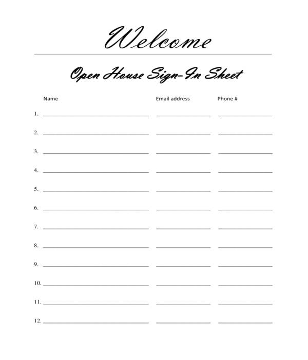Printable Open House Sign In Sheet Free Printable Templates