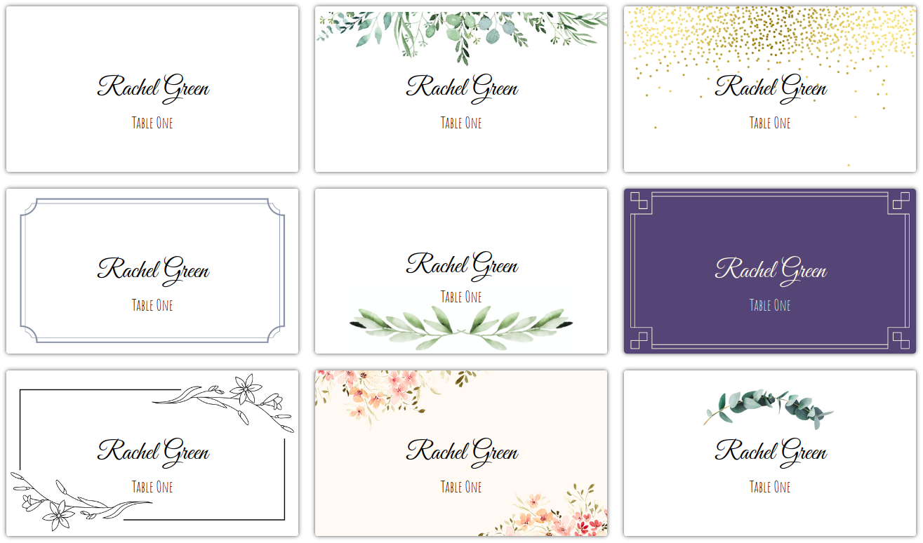 Downloadable Free Printable Place Card Template