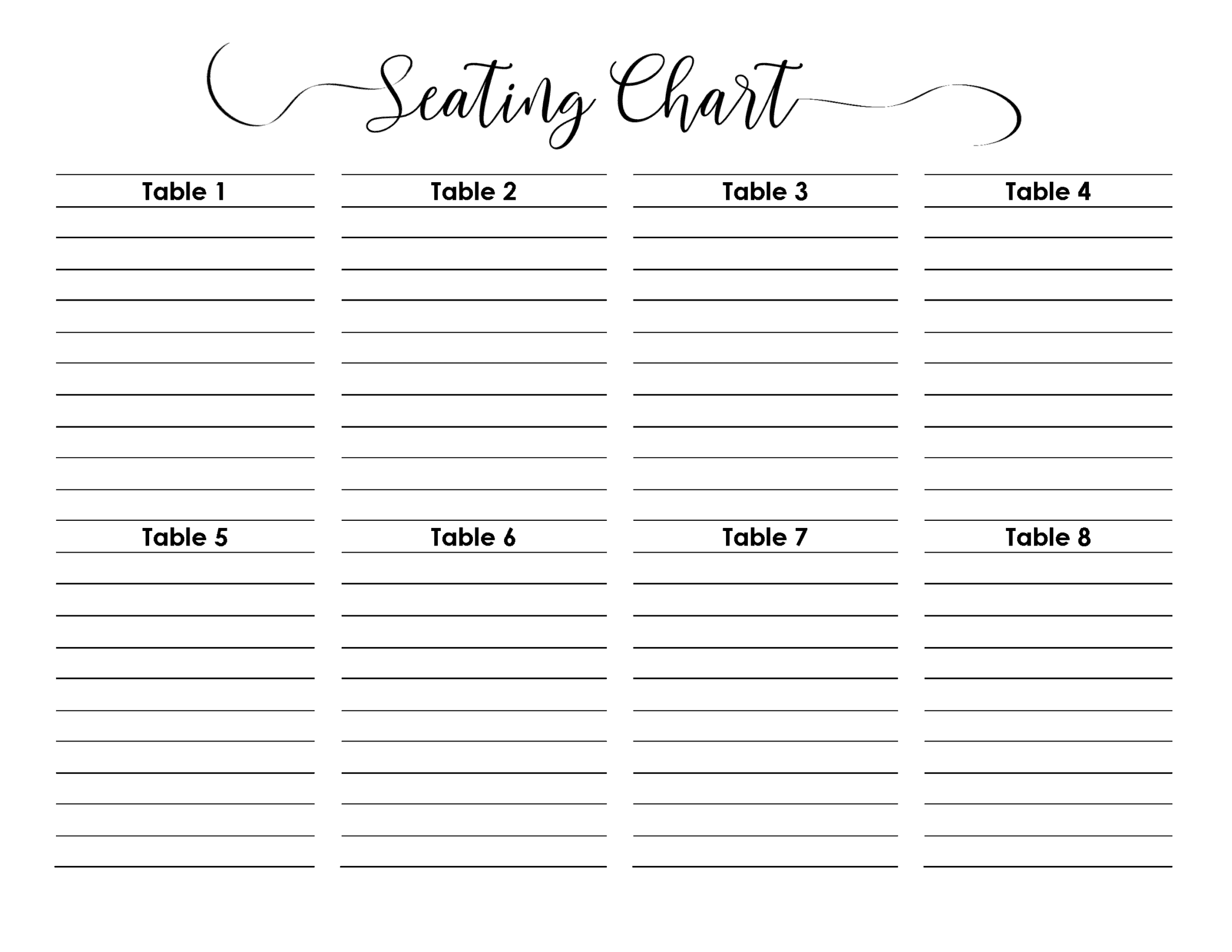 Printable Seating Chart Template