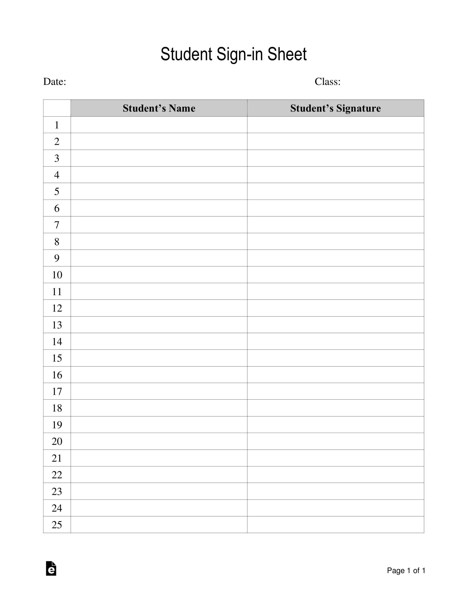 Printable Sign In Sheet