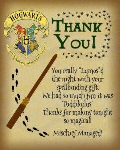 Printable Thank You Card Harry Potter Inspired With Hogwarts Crest