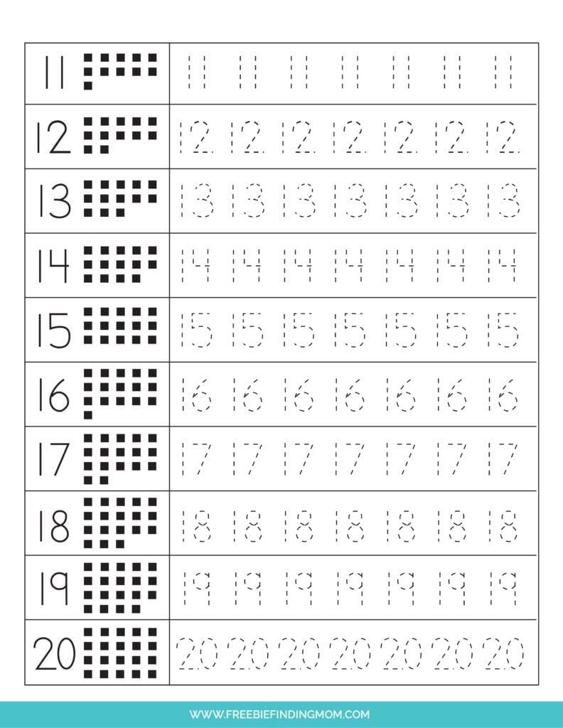Free Printable Tracing Numbers 1-20 Worksheets