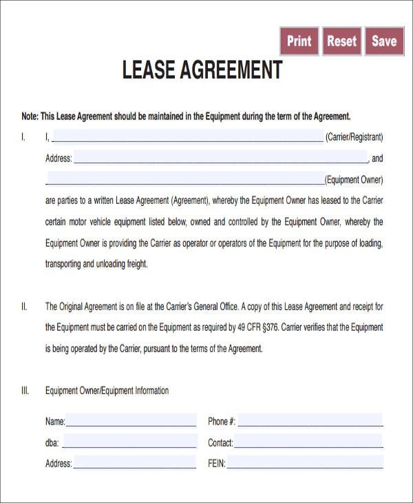Printable Trucking Company Owner Operator Lease Agreement Form Pdf