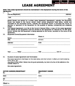 Printable Trucking Company Owner Operator Lease Agreement Form Pdf