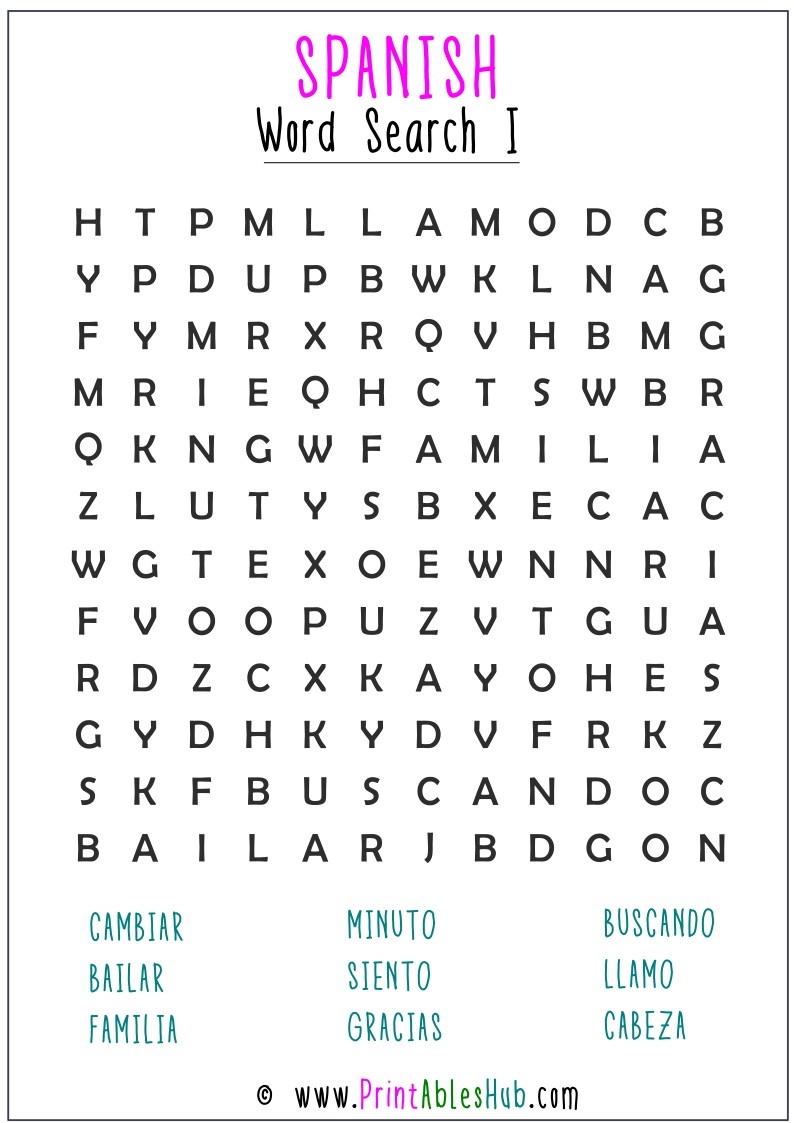 Printable Word Search In Spanish Printable Word Searches
