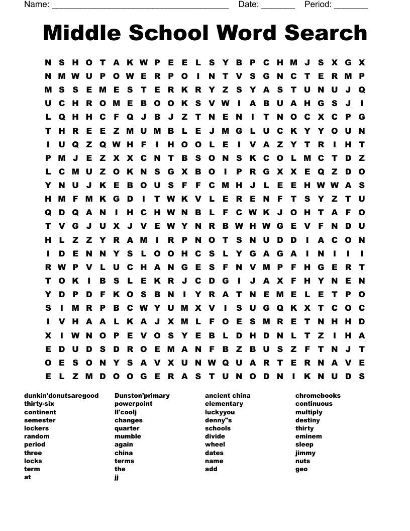 Printable Word Search Puzzles For Middle School Word Search Maker