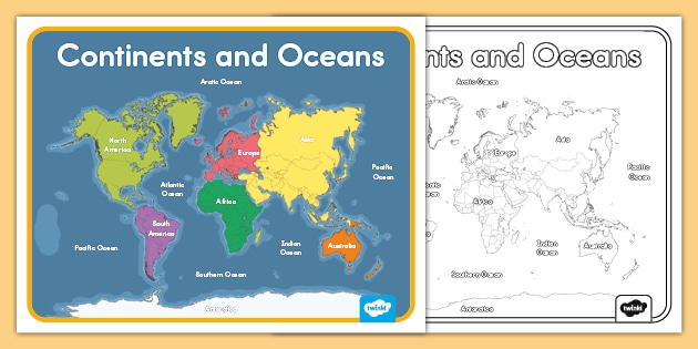 Continents And Oceans Map Printable Free