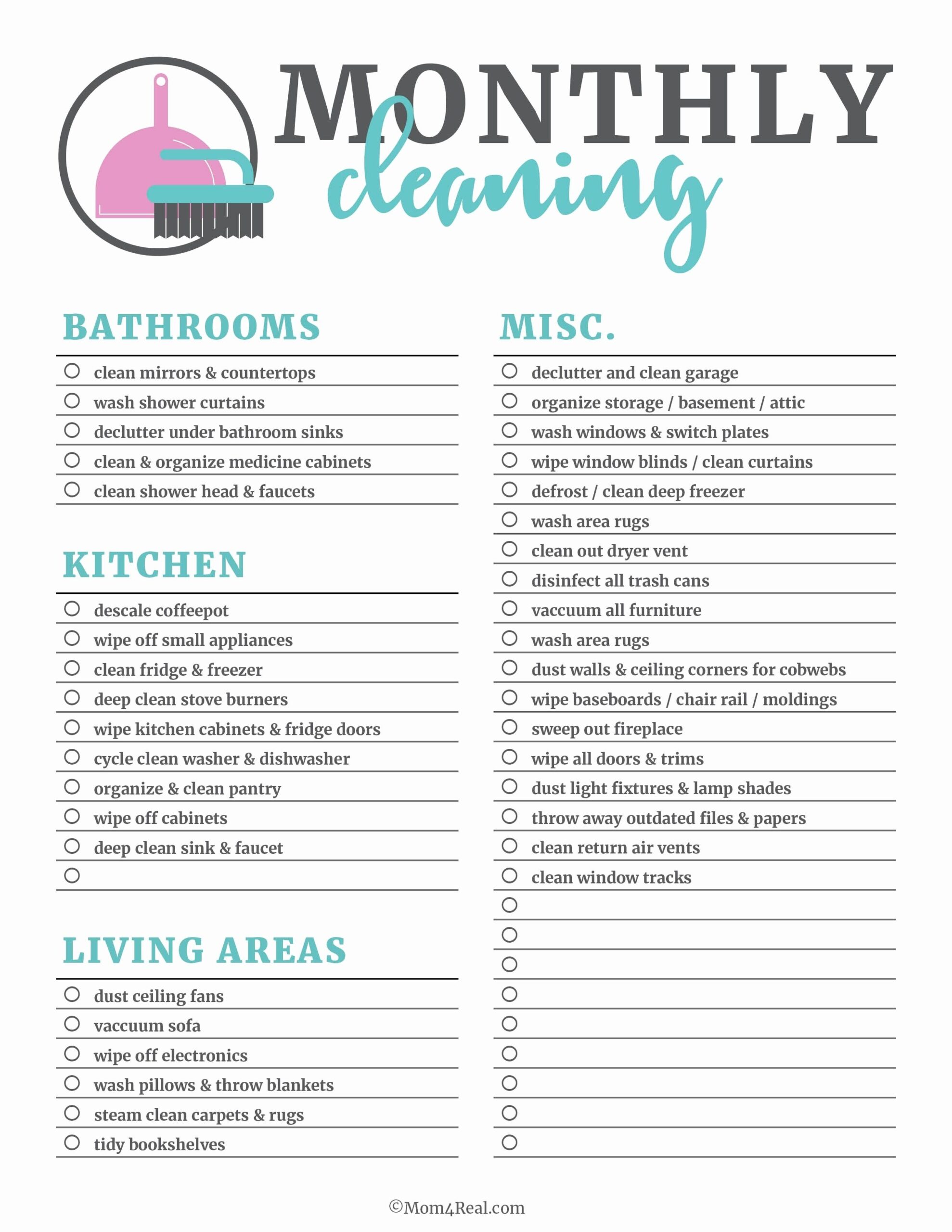 Professional House Cleaning Checklist Printable Free