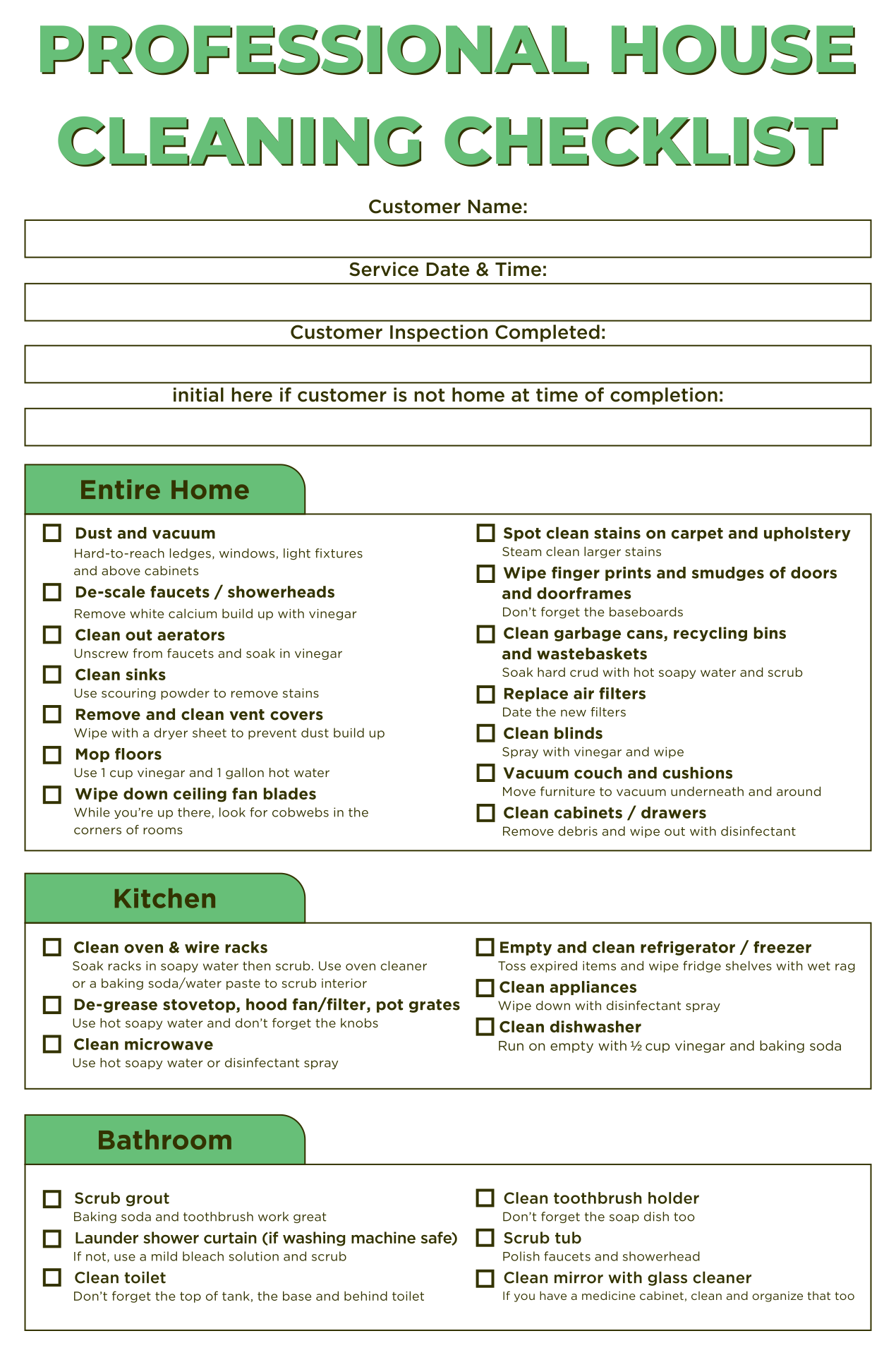 Professional House Cleaning Checklist Printable Professional House 