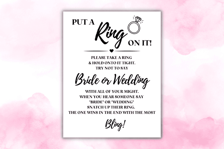 Put A Ring On It Bridal Shower Game Free Printable Sign For The Spark
