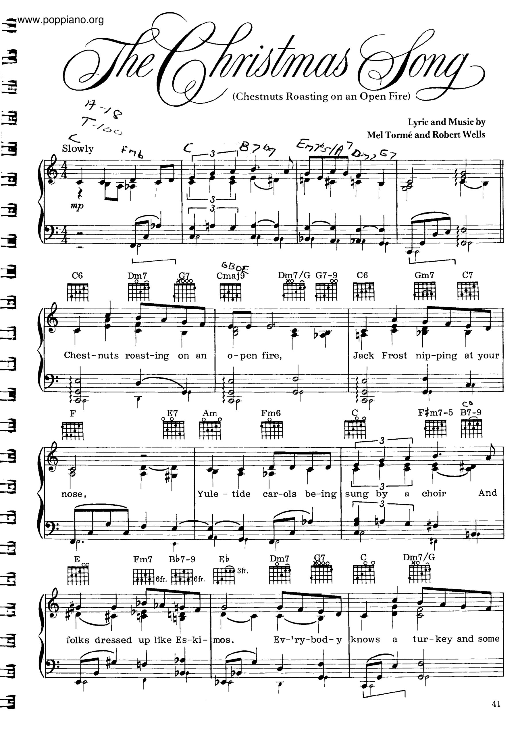 Robert Wells The Christmas Song Sheet Music Pdf Free Score Download 