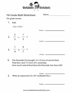 Seventh Grade Math Practice Worksheet Free Printable Math