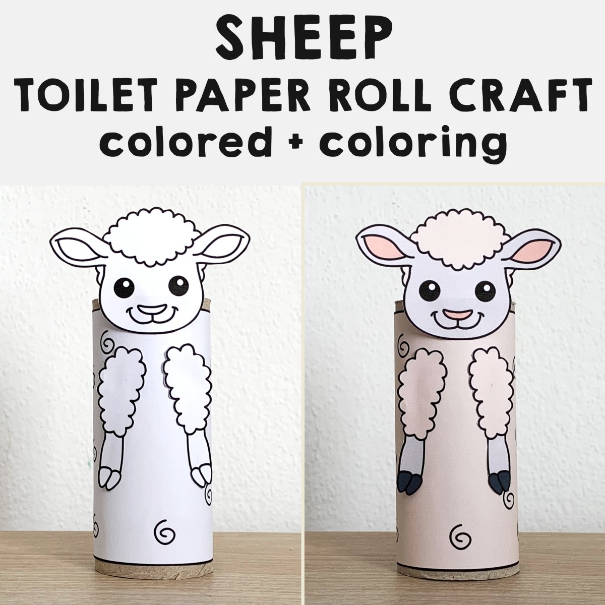 Sheep Toilet Paper Roll Craft Printable Farm Animal Coloring Activity 