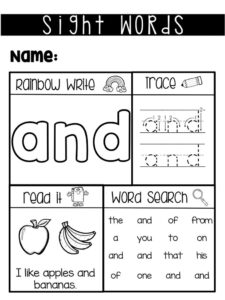 Sight Word High Frequency Worksheets Fry Words 1 50 Kindergarten