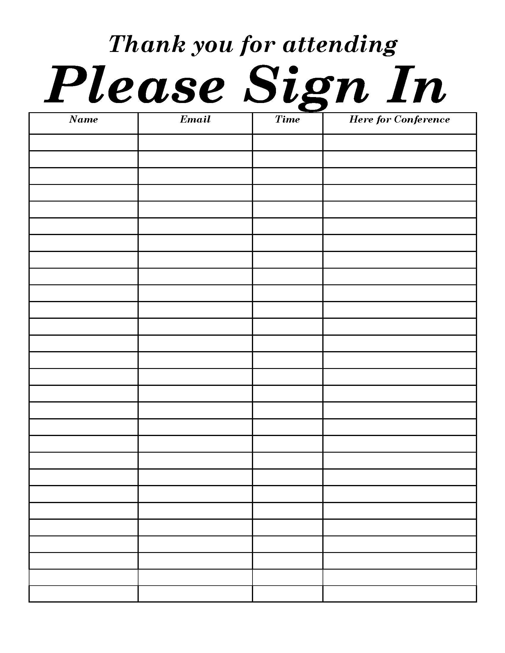 Sign In Sheet Template 8 Free Printable Formats Images