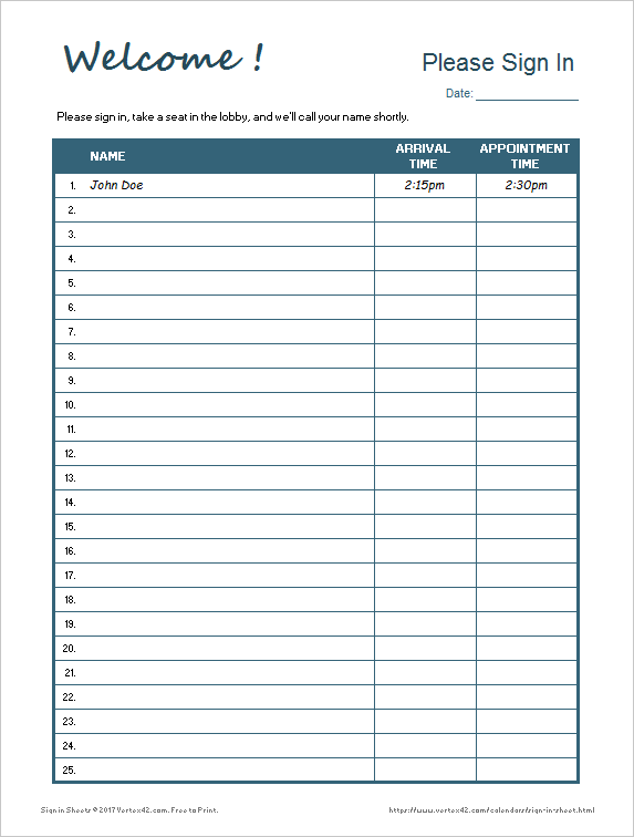 Sign In Sheet Template Editable