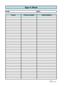 Sign In Sheet Template Free Printable Printable Templates