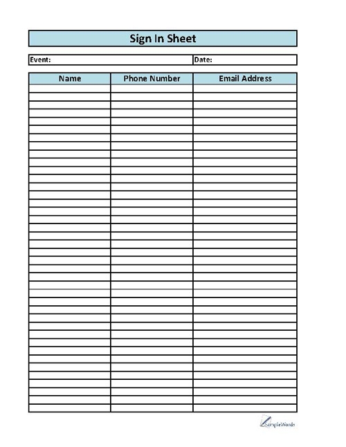 Sign In Sheet Template Free Printable Printable Templates
