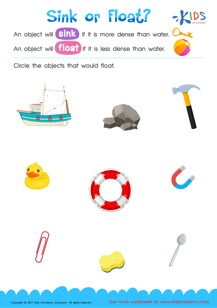 Sink Or Float Printable Free Physical Science Worksheet For Kids