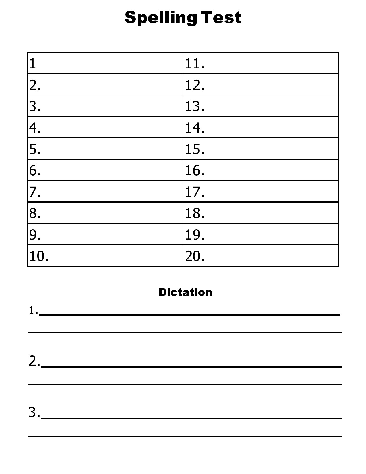 Spelling Test Template 15 Words Free Printable