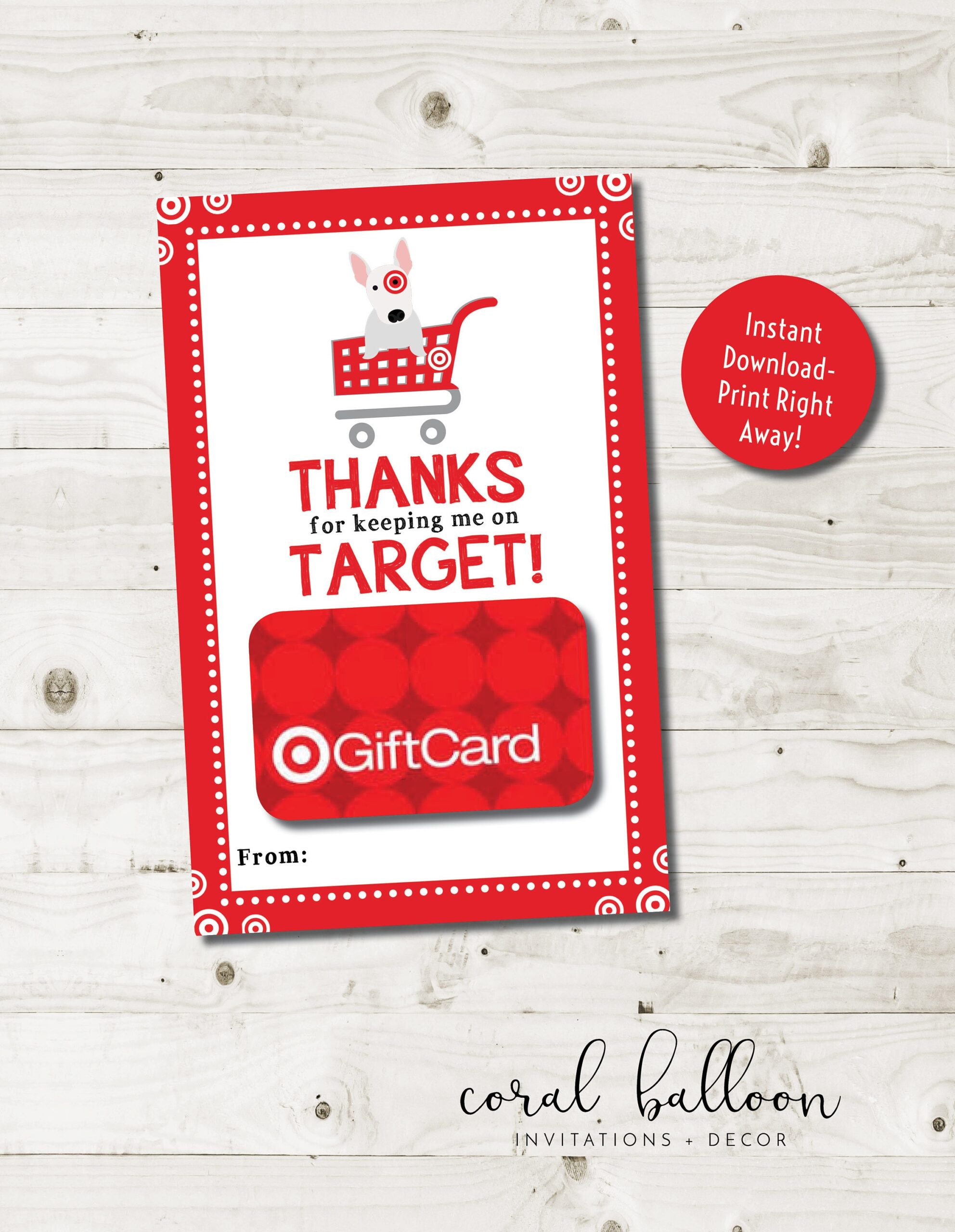 Target Gift Card Holder Teacher Appreciation Gift Printable Etsy