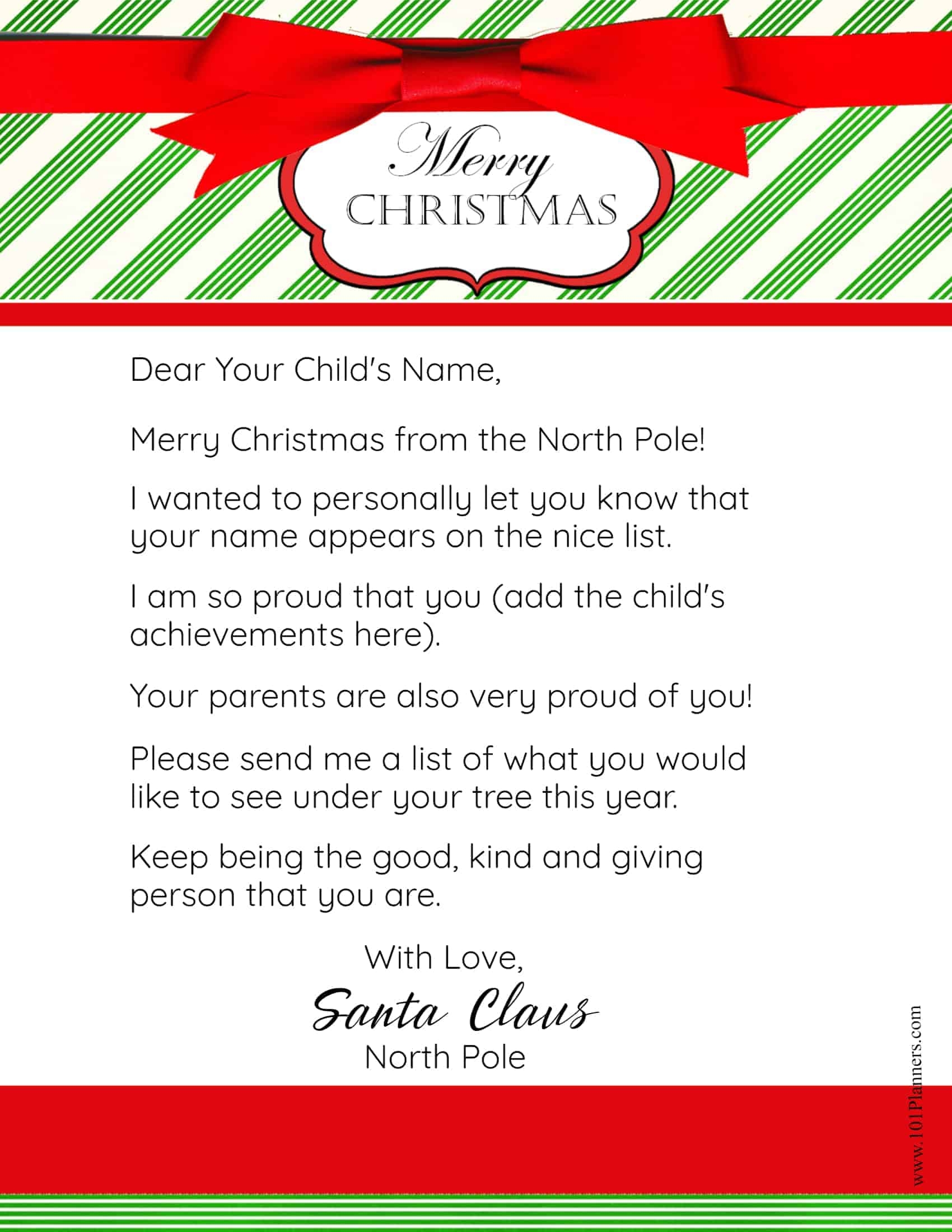 Template Letter From Santa Printable Printable Templates
