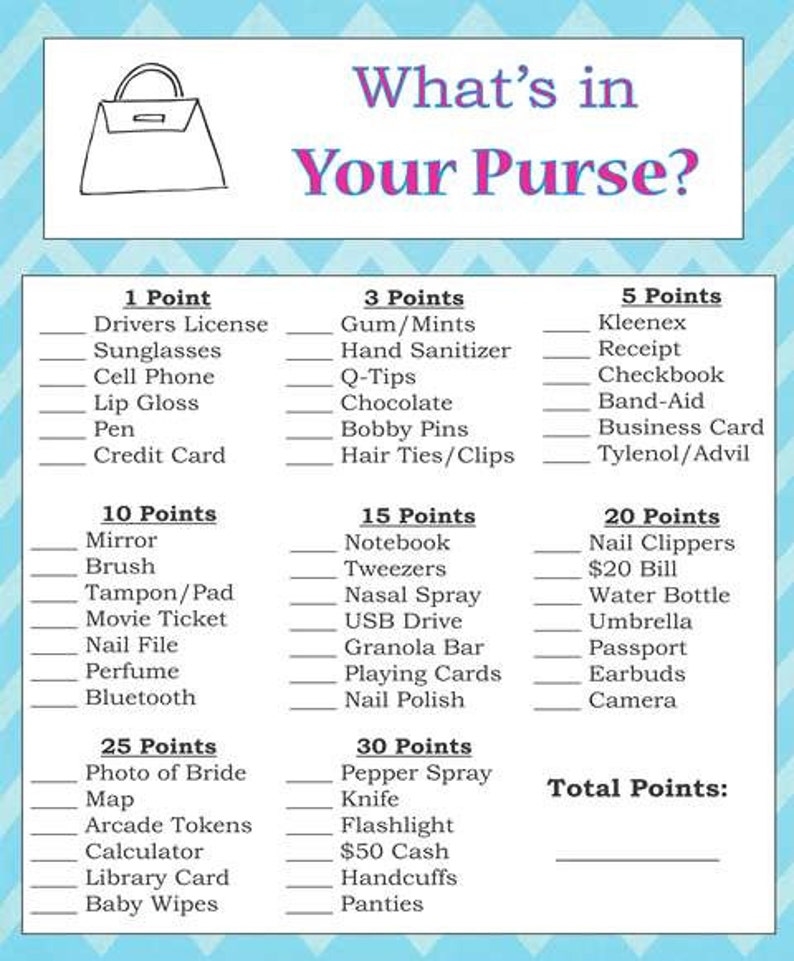 What'S In Your Purse Game Printable Free