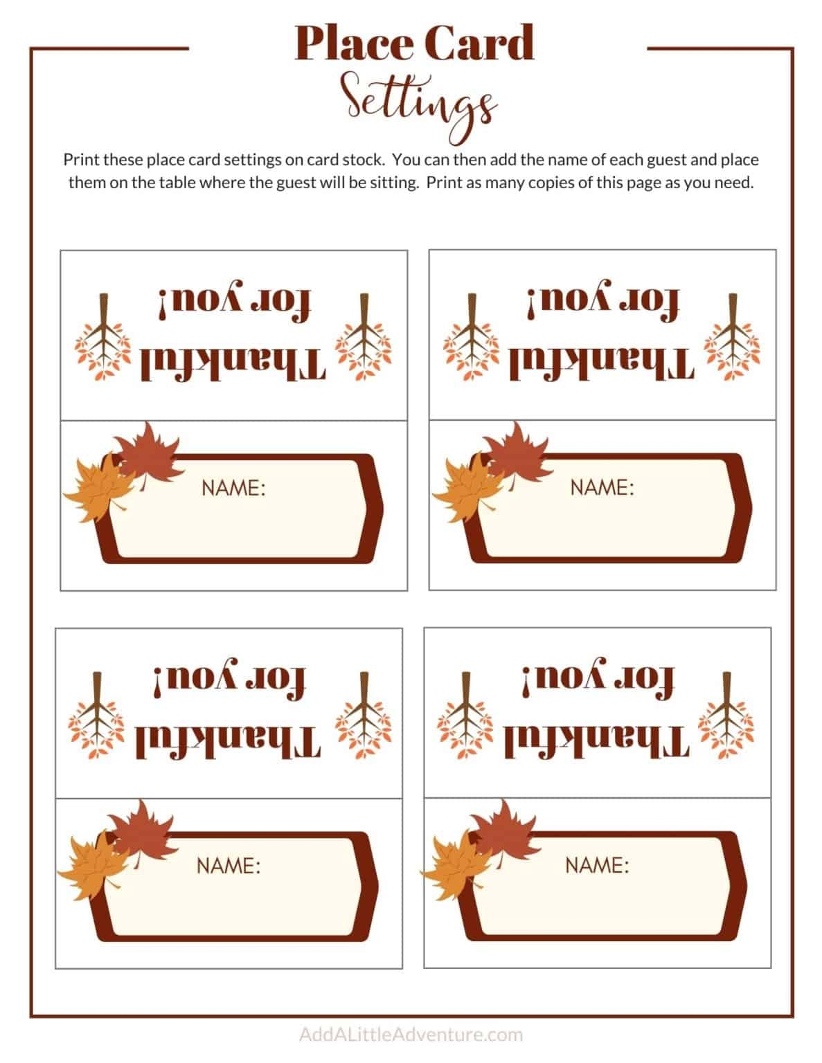 Thanksgiving Place Cards Free Printable