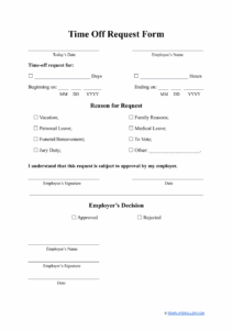 Time Off Request Form Template Printable