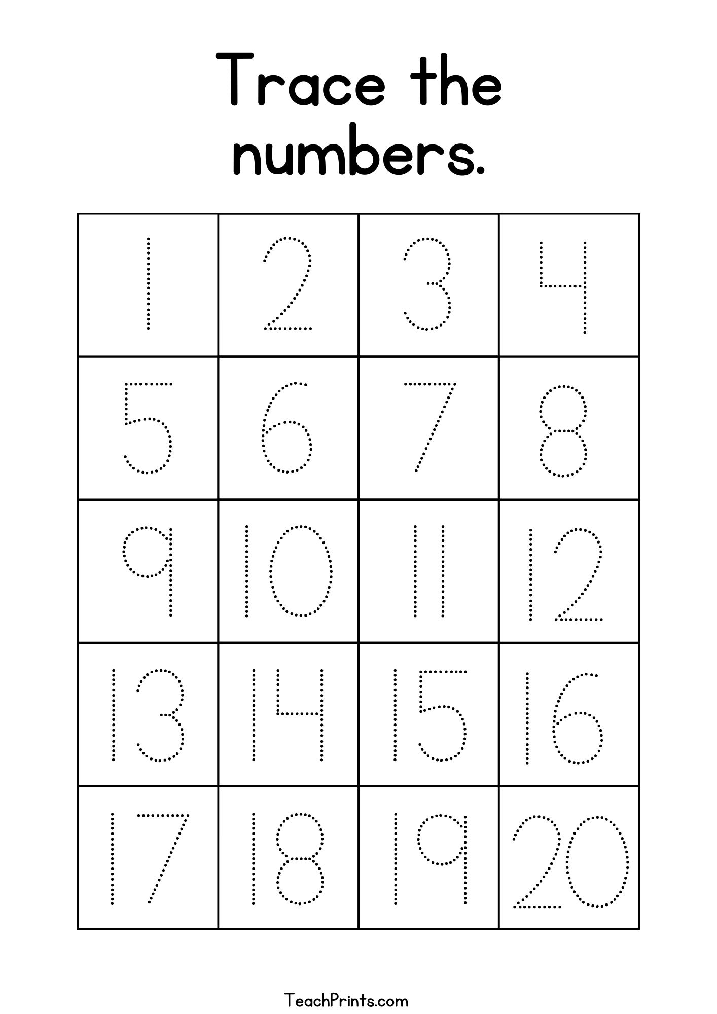 Tracing Numbers 1 20 Worksheets Free Printable Pdfs Teach Prints