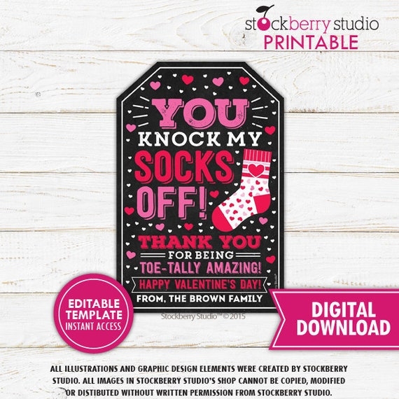 Valentine Socks Gift Tag You Knock My Socks Off Teacher Valentines 